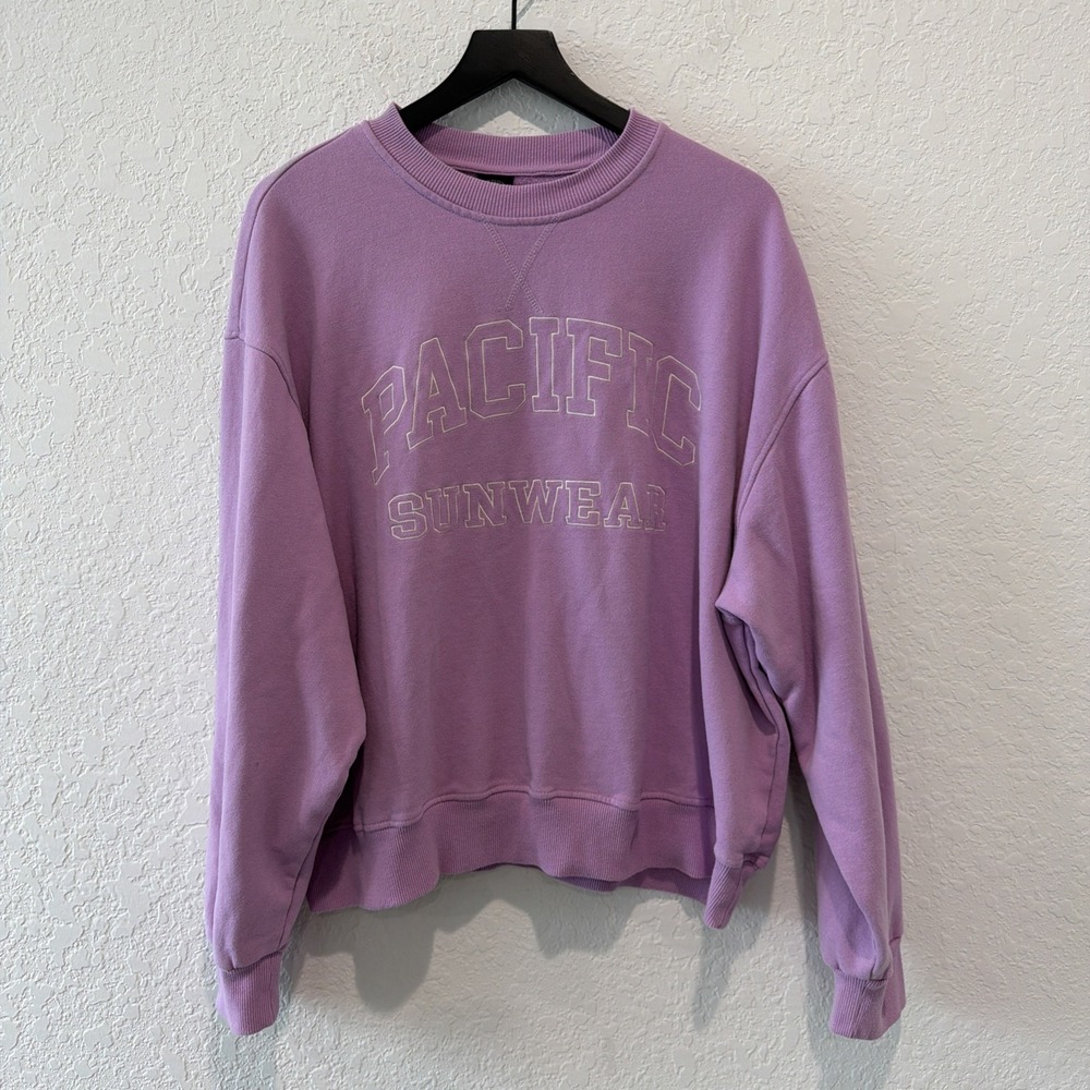 Pacsun Pacific Sunwear Spellout Pullover Crewneck Sweatshirt Lavender Medium